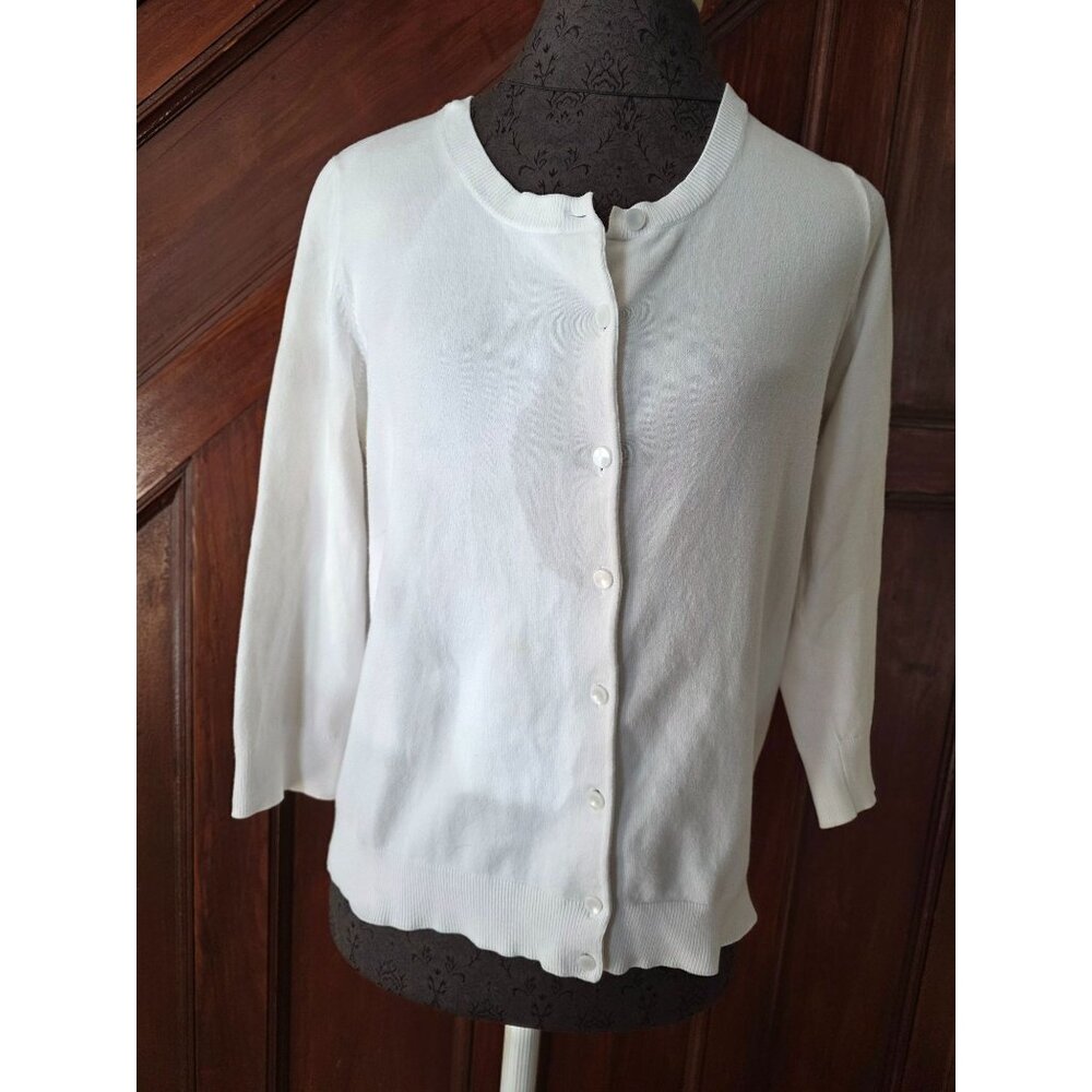 Talbots Womens M White Pima Cotton Cardigan Sweater